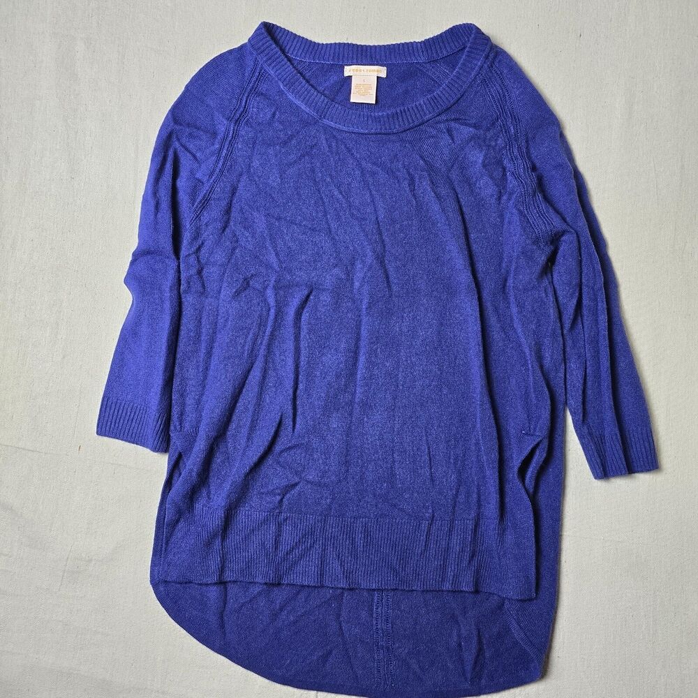 Sweet Romeo Blue Tunic Sweater Long Sleeve Boat Neck Knit Pullover Small